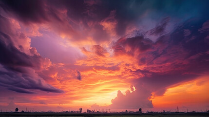 Obraz premium dramatic sky at sunset. red dark clouds. Generative AI