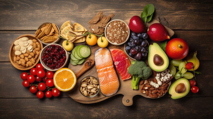 healthy food for heart and or cholesterol diet. shot from above. Generative AI
