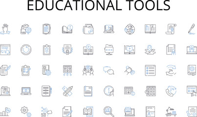 Educational tools line icons collection. Composition, Typography, Color, Contrast, Balance, Harmony, Hierarchy vector and linear illustration. Proportion,Alignment,Unity outline signs set
