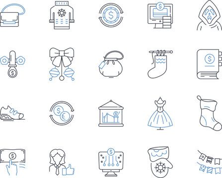Style crafting line icons collection. Couture, Tailoring, Sewing, Design, Fashion, Atelier, Handmade vector and linear illustration. Artisan,Craftsmanship,Embellishment outline signs set