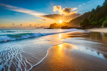 Fototapeta na wymiar sunrise on the beach GENERATIVE AI