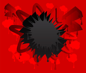 Black Speech Bubble Graffiti on red Background. Urban painting style backdrop. Abstract discussion symbol in modern dirty street art decoration.