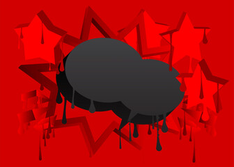 Black Speech Bubble Graffiti on red Background. Urban painting style backdrop. Abstract discussion symbol in modern dirty street art decoration.