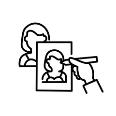 Artist drawing portrait of woman on white background