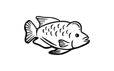 Fish animal Doodle art illustration with black and white style.