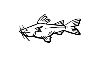 Fish animal Doodle art illustration with black and white style.