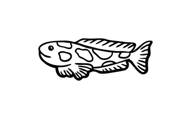 Fish animal Doodle art illustration with black and white style.