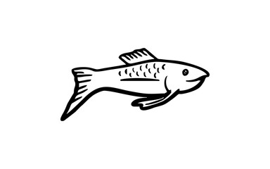 Fish animal Doodle art illustration with black and white style.