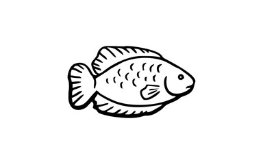 Fish animal Doodle art illustration with black and white style.