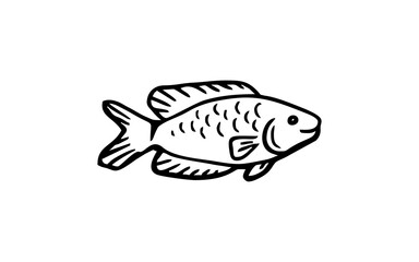 Fish animal Doodle art illustration with black and white style.