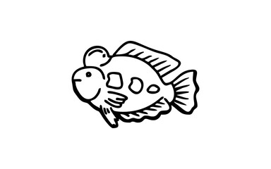 Fish animal Doodle art illustration with black and white style.