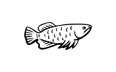Fish animal Doodle art illustration with black and white style.