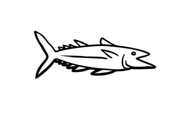 Fish animal Doodle art illustration with black and white style.