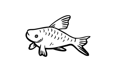 Fish animal Doodle art illustration with black and white style.