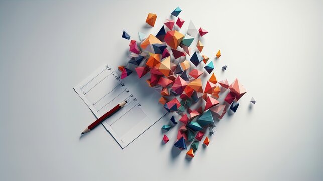 Taskmaster's Geometry: Minimalist Polygonal Checklist on a White Backdrop in 8K created with generative AI technology