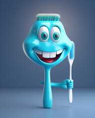 Fototapeta premium Smiling cartoon toothbrush, blue toothbrush, oral hygiene, brushing (Generative AI)