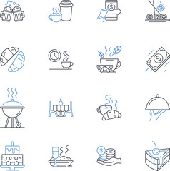 Menu planning line icons collection. Organizing, Mealtime, Preparation, Selection, Variety, Budgeting, Nutritious vector and linear illustration. Appetizing,Shopping,Healthful outline signs set