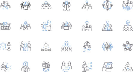 Company line icons collection. Innovative, Trusrthy, Professional, Dynamic, Reliable, Customer-focused, Dynamic vector and linear illustration. Collaborative,Progressive,Innovative outline signs set