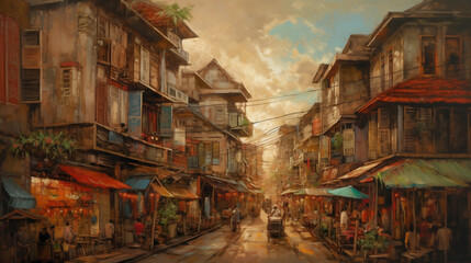 Fototapeta na wymiar Thai streets, Old Siam, streets of Bangkok, Thai village (Generative AI)