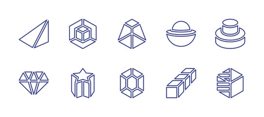3d shape line icon set. Editable stroke. Vector illustration. Containing geometry, cube, trapezium, shapes, cicular, diamond, star, prism.