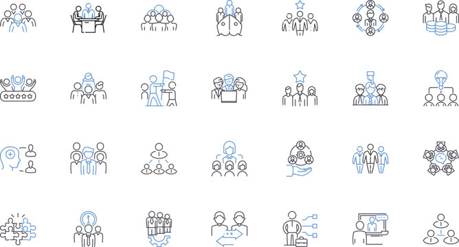 Company line icons collection. Innovative, Trusrthy, Professional, Dynamic, Reliable, Customer-focused, Dynamic vector and linear illustration. Collaborative,Progressive,Innovative outline signs set