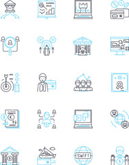 Pie chart budgeting linear icons set. Allocation, Proportion, Distribution, Expenses, Income, Visualization, Planning line vector and concept signs. Analysis,Breakdown,Category outline illustrations