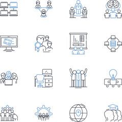 Innovation conference line icons collection. Creativity, Invention, Futurism, Insight, Progress, Breakthrough, Cutting-edge vector and linear illustration. Technology,Transformation,Collaboration