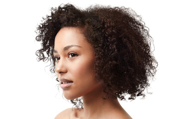 Skincare, beauty and face of a African woman with natural hair care and skin glow. Dermatology,...