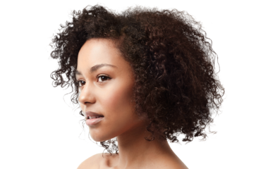 Skincare, beauty and face of a African woman with natural hair care and skin glow. Dermatology, young and black female person thinking with youth Isolated on a transparent, png background