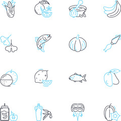 Organic energy linear icons set. Renewables, Sustainable, Natural, Holistic, Thrive, Nourish, Balance line vector and concept signs. Vitality,Clean,Cleanse outline illustrations