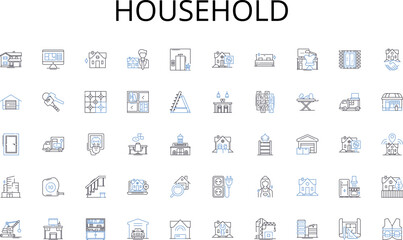 Household line icons collection. Nerks, Platforms, Sharing, Connections, Engagement, Likes, Followers vector and linear illustration. Friends,Viral,Hashtags outline signs set