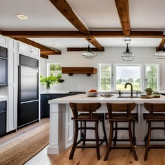 4 A cozy, farmhouse-inspired kitchen with a mix of wooden and white finishes, a classic apron sink, and a mix of open and closed storage2, Generative AI