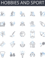 Hobbies and sport line icons collection. Pastime, Leisure pursuits, Recreational activities, Interests, Amusements, Diversions, Extracurricular activities vector and linear illustration. Games