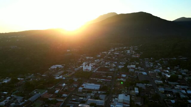 Beautiful sunrise over urban city in El Salvador in Central America