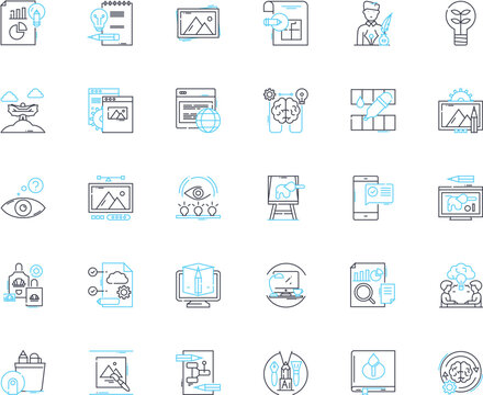 Creator linear icons set. Inventive, Imaginative, Artistic, Innovative, Original, Visionary, Creative line vector and concept signs. Inspired,Genius,Inventor outline illustrations