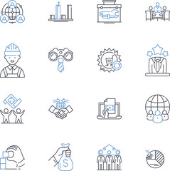 Professional mechanism line icons collection. Efficiency, Precision, Quality, Expertise, Reliability, Durability, Accountability vector and linear illustration. Innovation,Perfection,Robustness