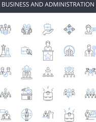 Business and administration line icons collection. Commerce, Management, Financial affairs, Leadership, Commercial affairs, Corporate affairs, Executive affairs vector and linear illustration
