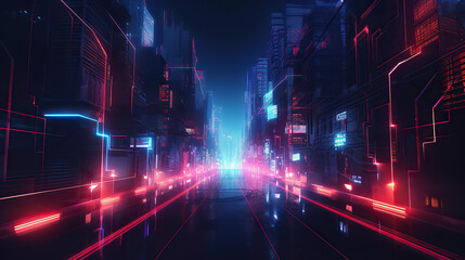 Fototapeta na wymiar noen lights on a big city skyline, neon render high resolution