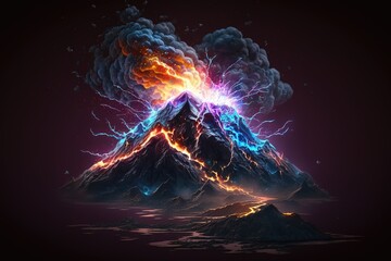volcano releasing colored lavas, generative AI