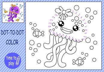 Collections of mini-games. Connect the dots and color the picture. jellyfish