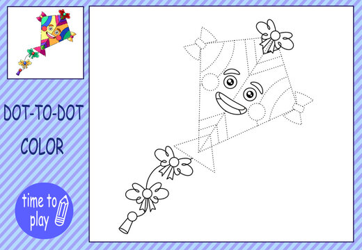 Collections of mini-games. Connect the dots and color the picture. flying kite