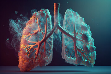 Human lungs isolated anatomical medical biological illness, lung cancer, lung disease, cancer cells, rotting lungs, lung virus, dying lungs. Generative AI - obrazy, fototapety, plakaty