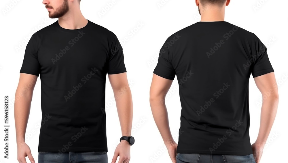 Poster Man wearing black t-shirt front and back mockup