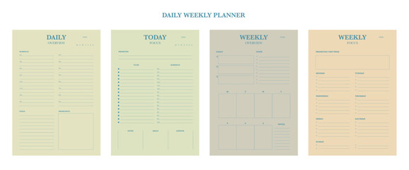 4 set of daily, week planner. Plan your day make dream happen.	