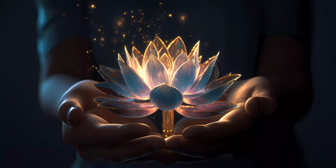Fototapeta Illuminating Purity: Glowing White Lotus Held on Vesak Day obraz