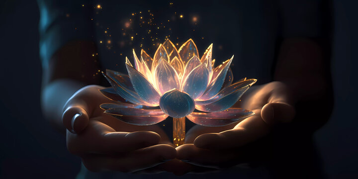 Illuminating Purity: Glowing White Lotus Held on Vesak Day