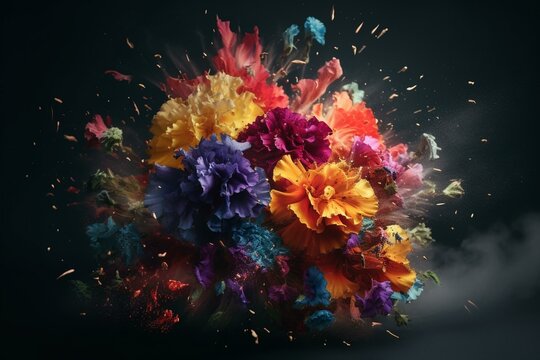 Exploding Flowers Bursting With Life. Generative AI