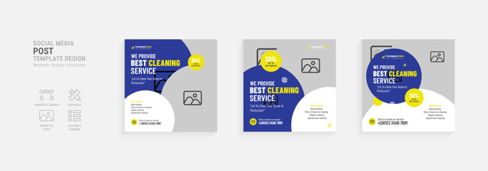 Cleaning service social media marketing banner design template