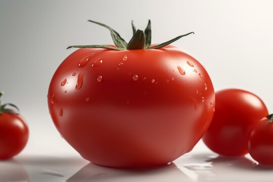 3D rendered red tomato with ketchup or juice on a white background. Generative AI