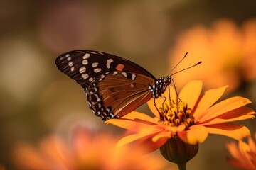 A close up shot of a butterfly on a flower. Generative AI